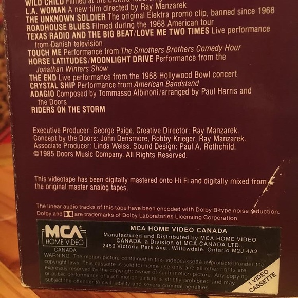 1985 The D O O R S - Dance on F I R E VHS - Picture 3 of 3